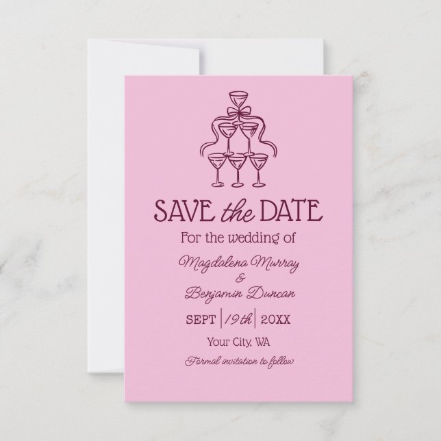 Retro Hand Drawn Champagne Tower Photo Wedding Save The Date (Front)
