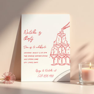 Retro Hand Drawn Champagne Tower Thirty Birthday Invitation