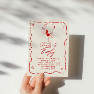 Retro Hand Drawn Cheers To Forty 40th Birthday Invitation