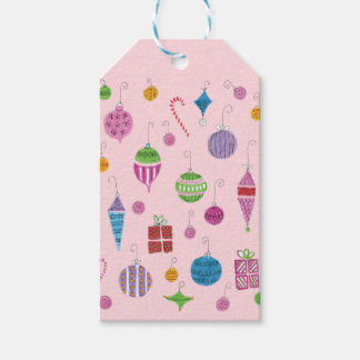 Retro Hand-Drawn Christmas Ornament Pastel PInk Gift Tags