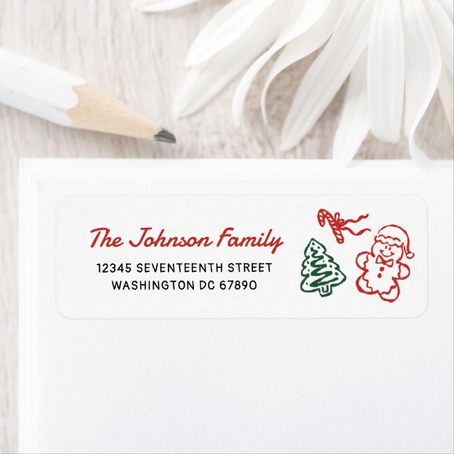 Retro Hand Drawn Christmas Party Return Address Label (Insitu)