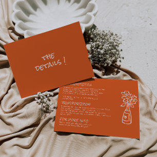 Retro Hand Drawn Colorful Floral Wedding Details  Enclosure Card