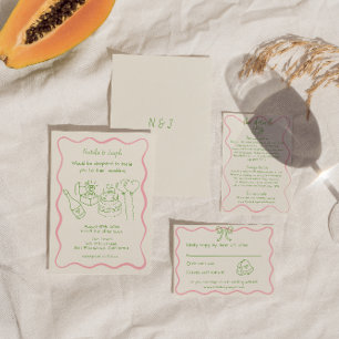 Retro Hand Drawn Colorful Funky Modern Wedding Invitation