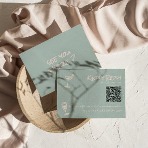 Retro Hand Drawn Colorful Funky QR Code Wedding RSVP Card