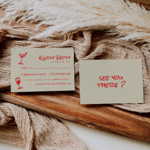 Retro Hand Drawn Colorful Funky Unique Wedding RSVP Card