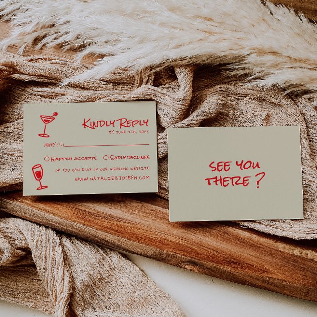 Retro Hand Drawn Colorful Funky Unique Wedding  RSVP Card (Creator Uploaded)