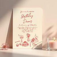 Retro Hand Drawn coquette Birthday Dinner Party