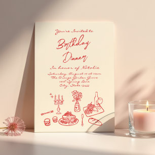 Retro Hand Drawn coquette Birthday Dinner Party Invitation