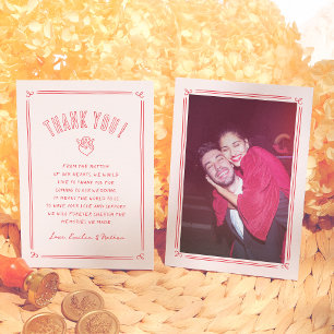 Retro Hand Drawn Cupid Modern Photo Wedding Thank You Card