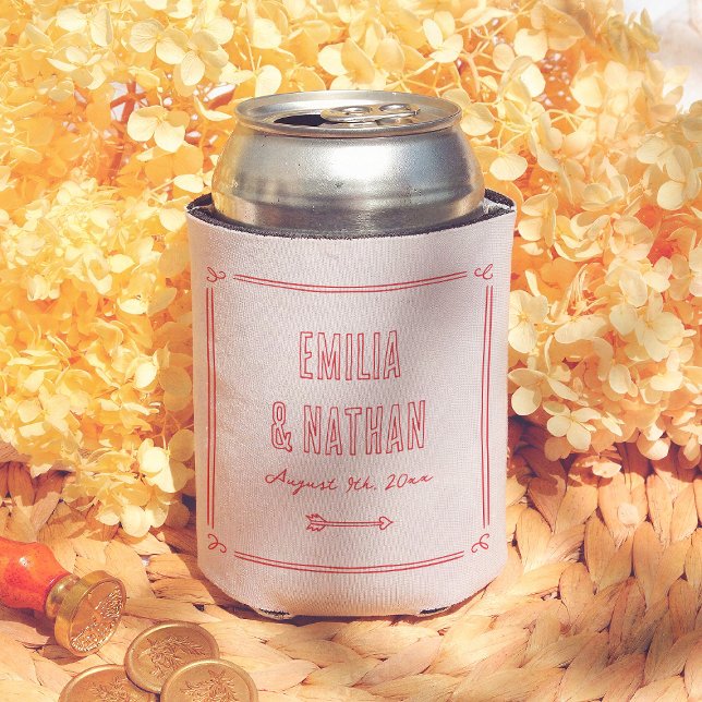 Retro Hand Drawn Cupid Modern Quirky Wedding Can Cooler (Creator Uploaded)