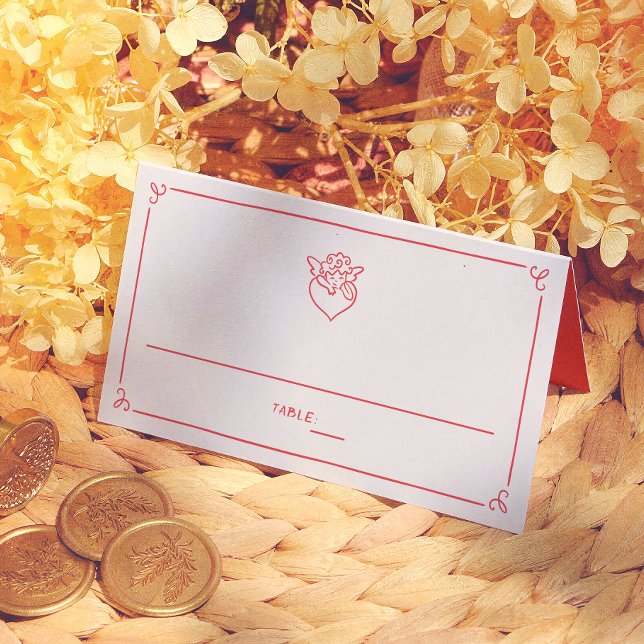 Retro Hand Drawn Cupid  Wedding Guest Table Number Place Card (Creator Uploaded)