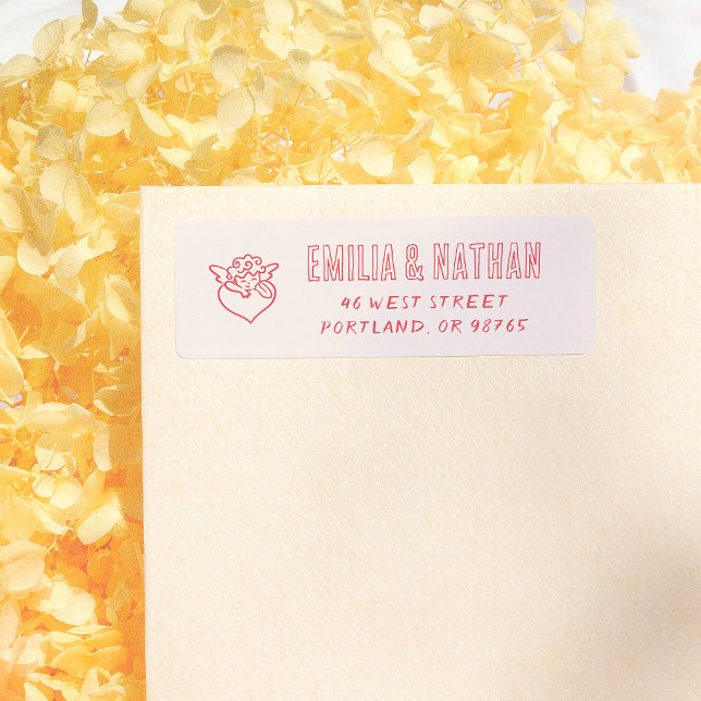 Retro Hand Drawn Cupid Wedding Return Address Label (Creator Uploaded)