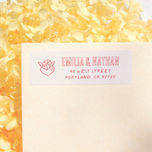 Retro Hand Drawn Cupid Wedding Return Address Label
