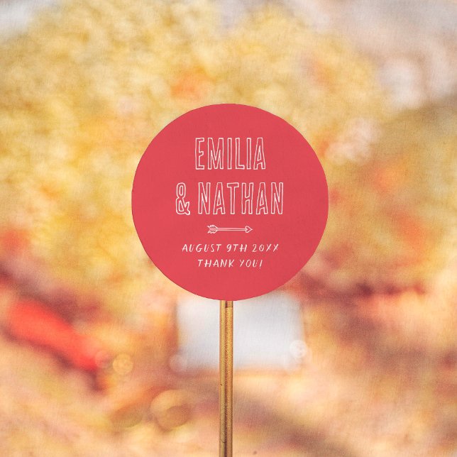 Retro Hand Drawn Cupid Wedding Thank You Favor Classic Round Sticker (Creator Uploaded)