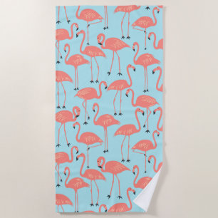Retro Hand-Drawn Flamingo Pattern Retro Miami Beach Towel