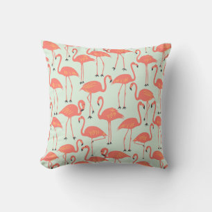 Retro Hand-Drawn Flamingo Tropical Pattern Coral Outdoor Pillow