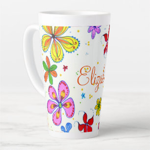 Retro Hand-drawn Floral Personalized Latte Mug