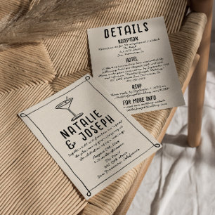 Retro Hand Drawn Frame Cocktail All In One Wedding Invitation