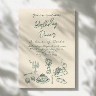 Retro Hand Drawn Funky Birthday Dinner Party Invitation
