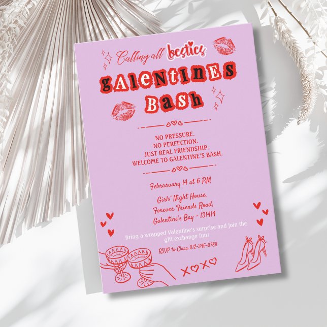 Retro Hand Drawn Galentine's Valentine's Day Invitation (Creator Uploaded)