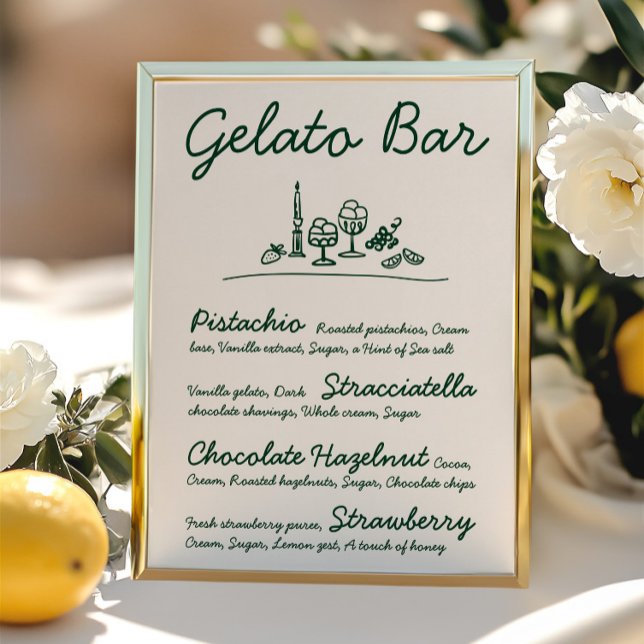Retro Hand-Drawn Gelato Bar Wedding Tabletop Sign Invitation (Retro Hand-Drawn Gelato Bar Wedding Tabletop Sign
)