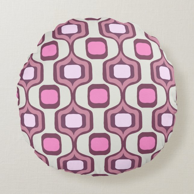 Retro Hand Drawn Geometric Square Pattern Minimal  Round Pillow (Front)
