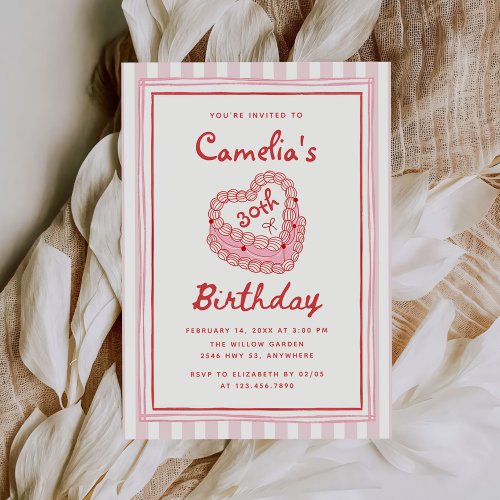 Retro Hand Drawn Girl 30th Birthday Party