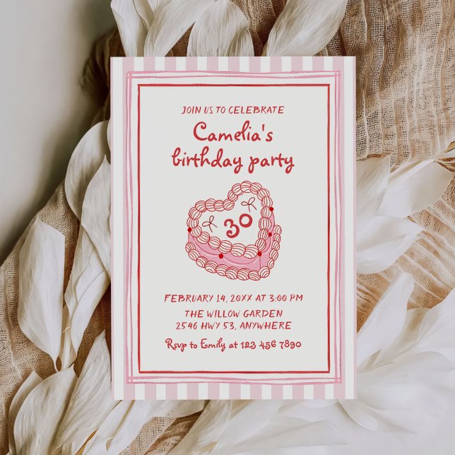 Retro Hand Drawn Girl 30th Birthday Party Invitation (Creator Uploaded)