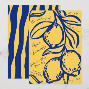 Retro Hand Drawn Handwritten Blue Italian Wedding Invitation