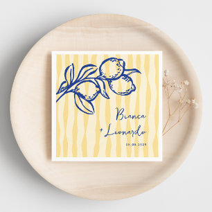 Retro Hand Drawn Handwritten Blue Italian Wedding Napkins