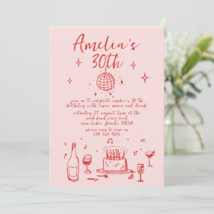 Retro Hand Drawn handwritten funky 30 birthday Invitation