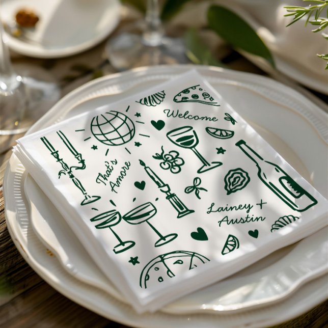 Retro Hand-Drawn Illustrated Wedding  Napkins (Retro Hand-Drawn Illustrated Wedding Napkins)