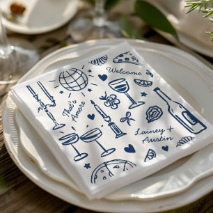 Retro Hand-Drawn Illustrated Wedding Napkins