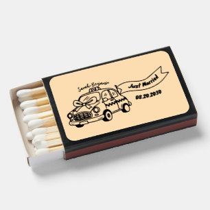 retro Hand Drawn Just Married Taxi Wedding  Matchboxes