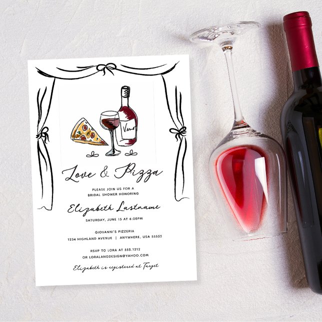 Retro Hand Drawn Love and Pizza Bridal Shower Invitation (Creator Uploaded)