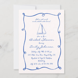 Retro Hand Drawn Nautical Sailboat Bridal Shower Invitation