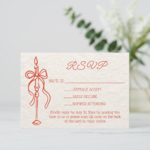 Retro Hand Drawn Orange Wedding Website QR Code RSVP Card