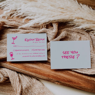 Retro Hand Drawn Pink Colorful Funky Wedding RSVP Card