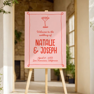 Retro Hand Drawn Pink Red Cocktail Funky Wedding  Foam Board