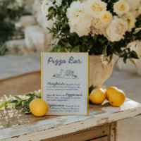 Retro Hand-Drawn Pizza Bar Wedding Tabletop Sign