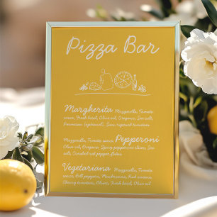 Retro Hand-Drawn Pizza Bar Wedding Tabletop Sign Invitation