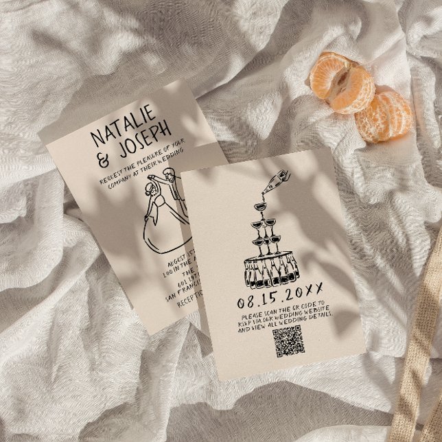 Retro Hand Drawn Quirky Unique QR Code Wedding Invitation (Creator Uploaded)