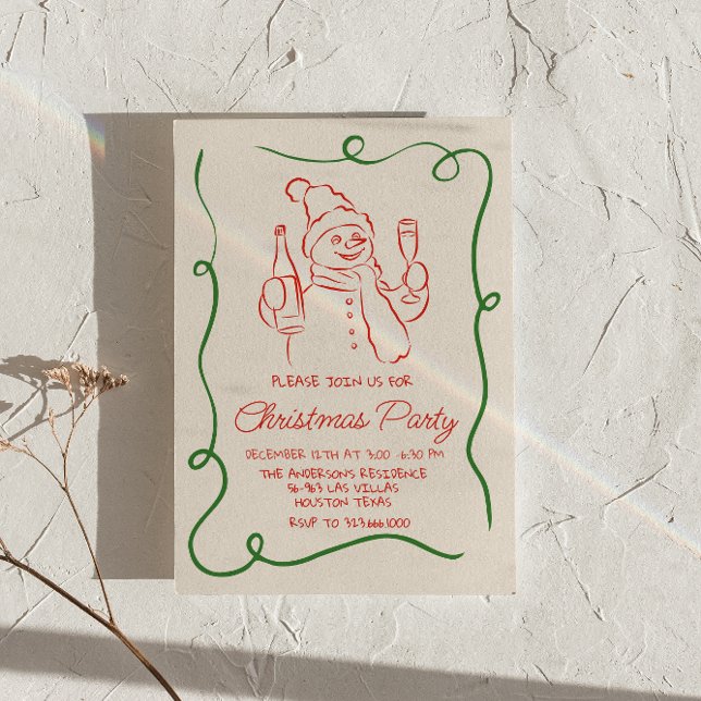 Retro Hand Drawn Red Christmas Snowman Party Invitation (Creator Uploaded)