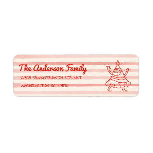 Retro Hand Drawn Red Funny Christmas Tree Address Label