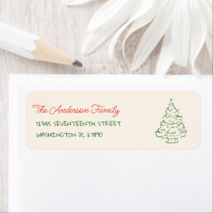 Retro Hand Drawn Red Green Christmas Tree Adress Label