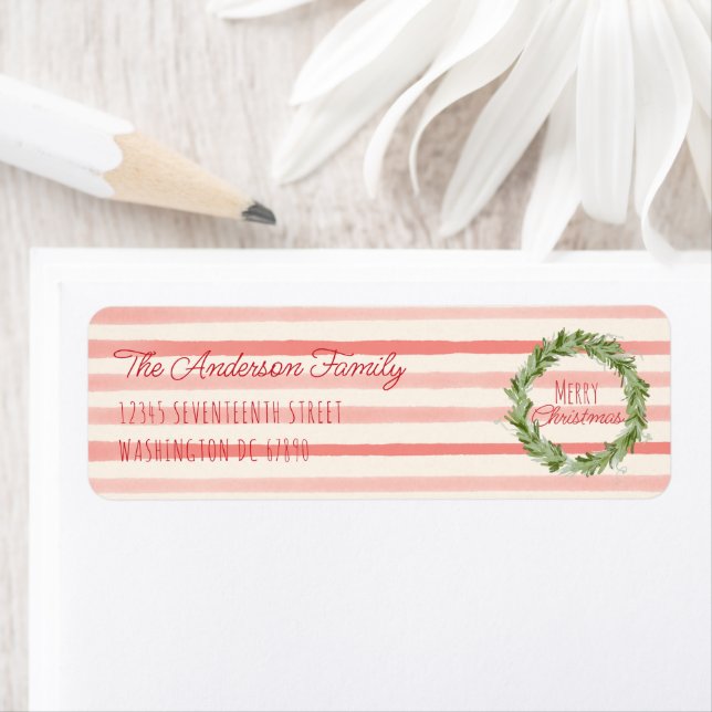 Retro Hand Drawn Red Green Christmas Wreath  Label (Insitu)