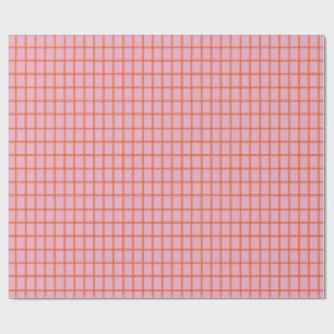 Retro Hand-drawn Red Plaid on Pink Wrapping Paper