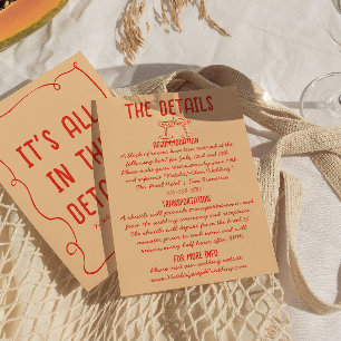 Retro Hand Drawn Red Quirky Unique Wedding Details Enclosure Card