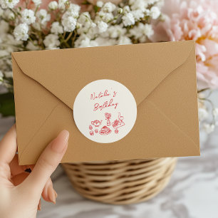 Retro Hand Drawn Red Tableware Birthday Brunch Classic Round Sticker