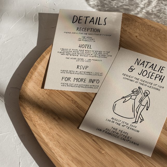 Retro Hand Drawn Sketchy Quirky All In One Wedding Invitation (Creator Uploaded)